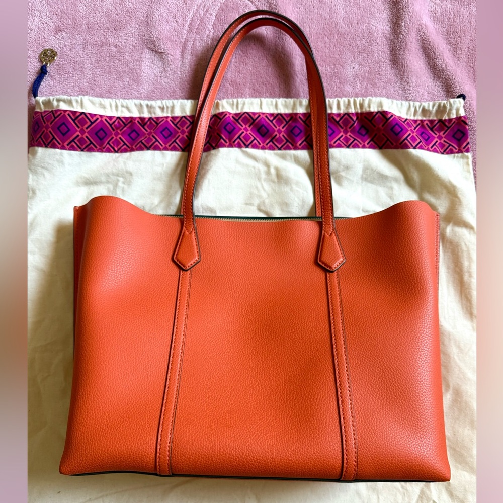 New Tory Burch Orange Leather Tote Bag